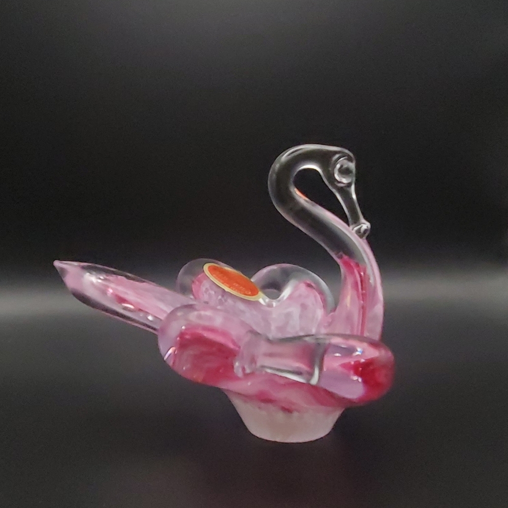 VTG Arte Murano Italy Pink Swan Figurine Art Glass Jewellery Dish Trinket Dish